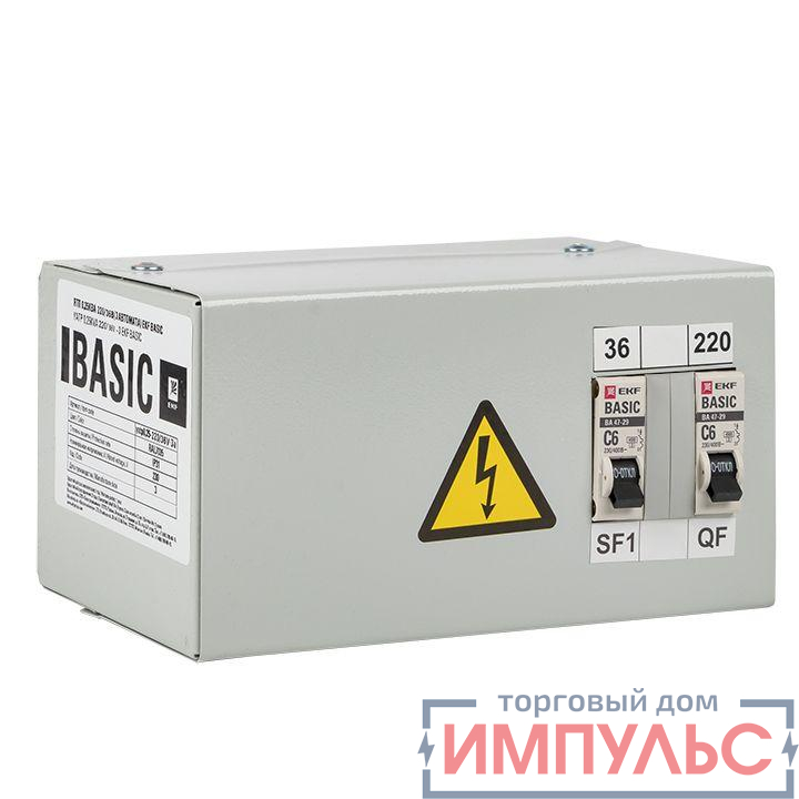 Ящик с понижающим трансформатором ЯТП 0.25 220/36В (2 авт. выкл.) Basic EKF yatp0.25-220/36v-2a