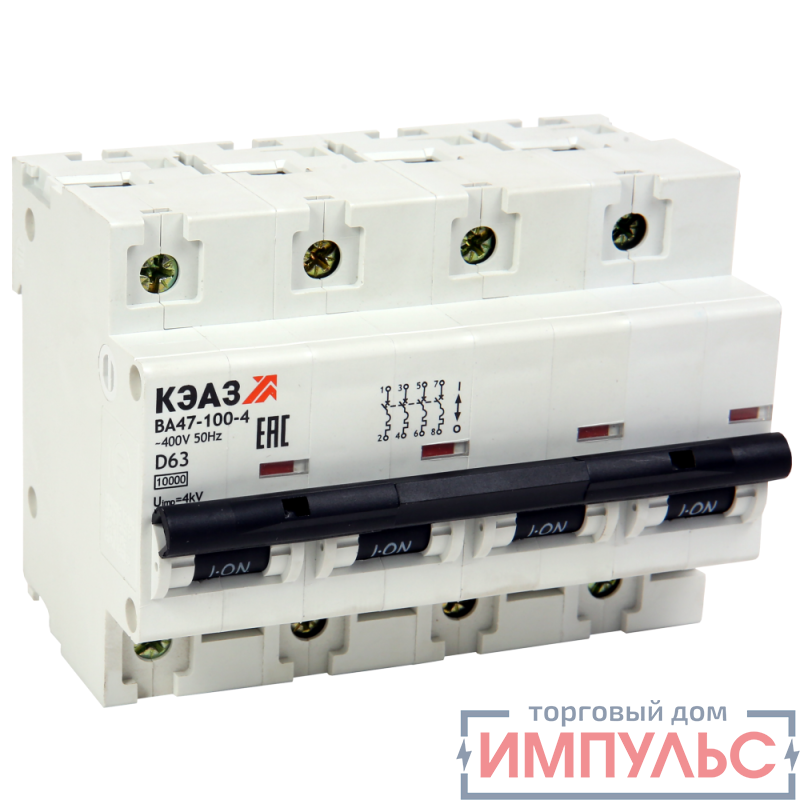 Выключатель автоматический модульный ВА47-100-4B10-УХЛ3 (10кА) КЭАЗ 318717