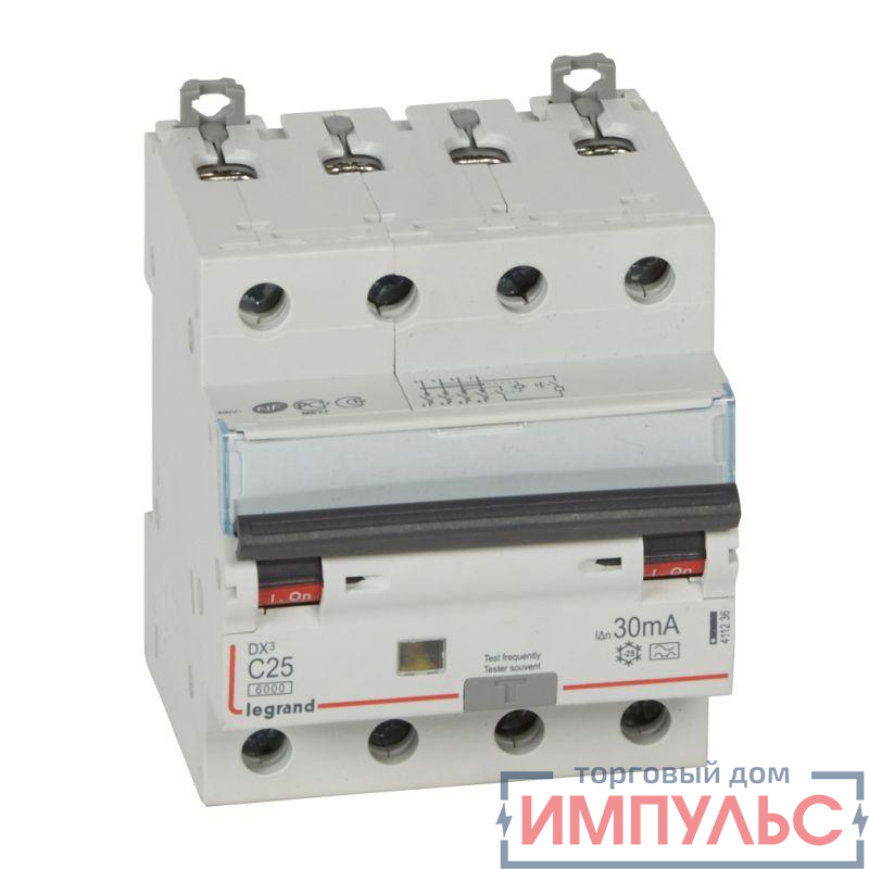 Выключатель автоматический дифференциального тока 4п C 25А 30мА тип A 10кА DX3 Leg 411236