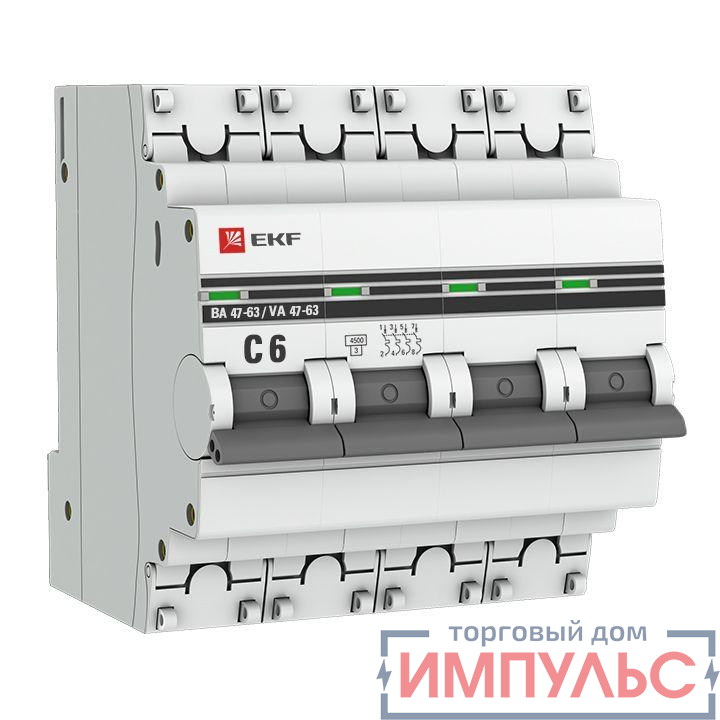 Выключатель автоматический модульный 4п C 6А 4.5кА ВА 47-63 PROxima EKF mcb4763-4-06C-pro