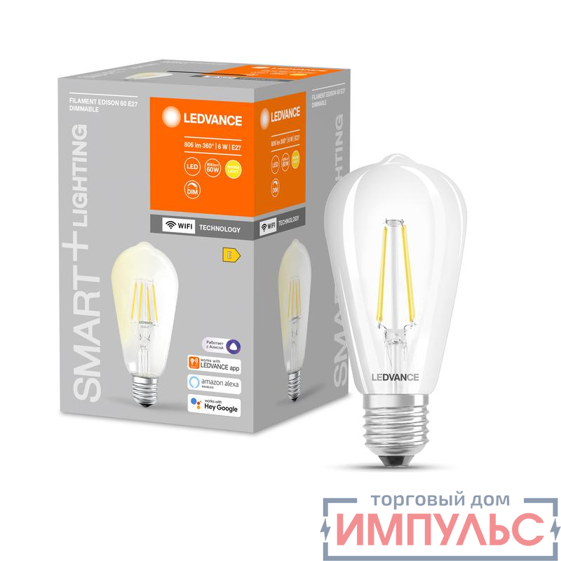 Лампа светодиодная SMART+ Filament Edison Dimmable 60 5.5Вт E27 LEDVANCE 4058075528277