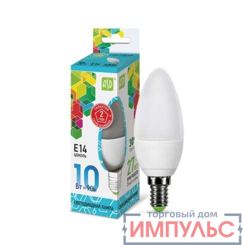 Лампа светодиодная LED-свеча-standard 10Вт 230В E14 4000К 900Лм ASD 4690612015576