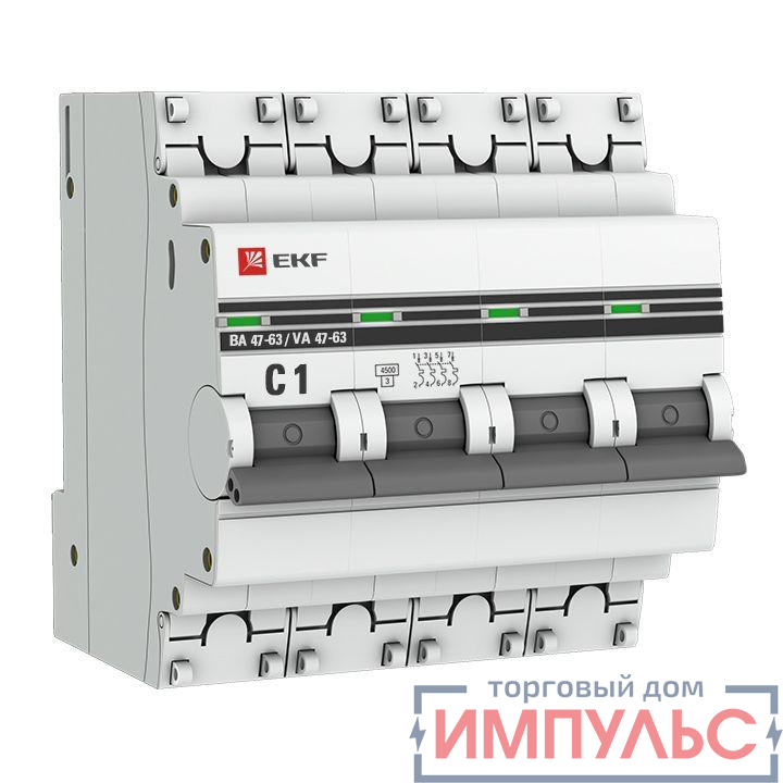 Выключатель автоматический модульный 4п C 1А 4.5кА ВА 47-63 PROxima EKF mcb4763-4-01C-pro 0