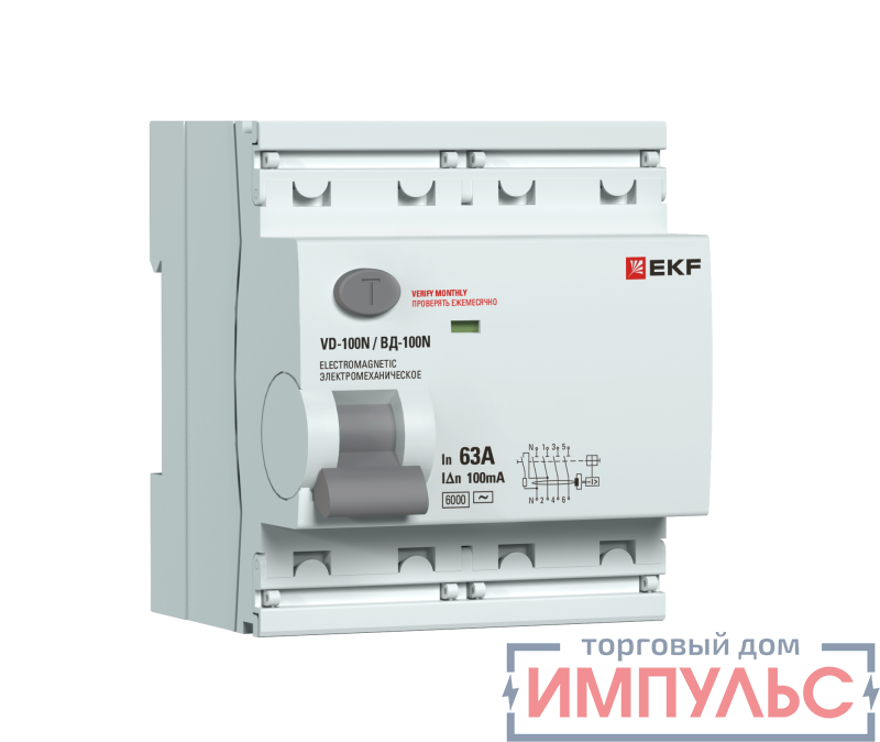 Выключатель дифференциального тока 4п 63А 100мА тип AC 6кА ВД-100N (S) электромех. PROxima EKF E1046MS63100
