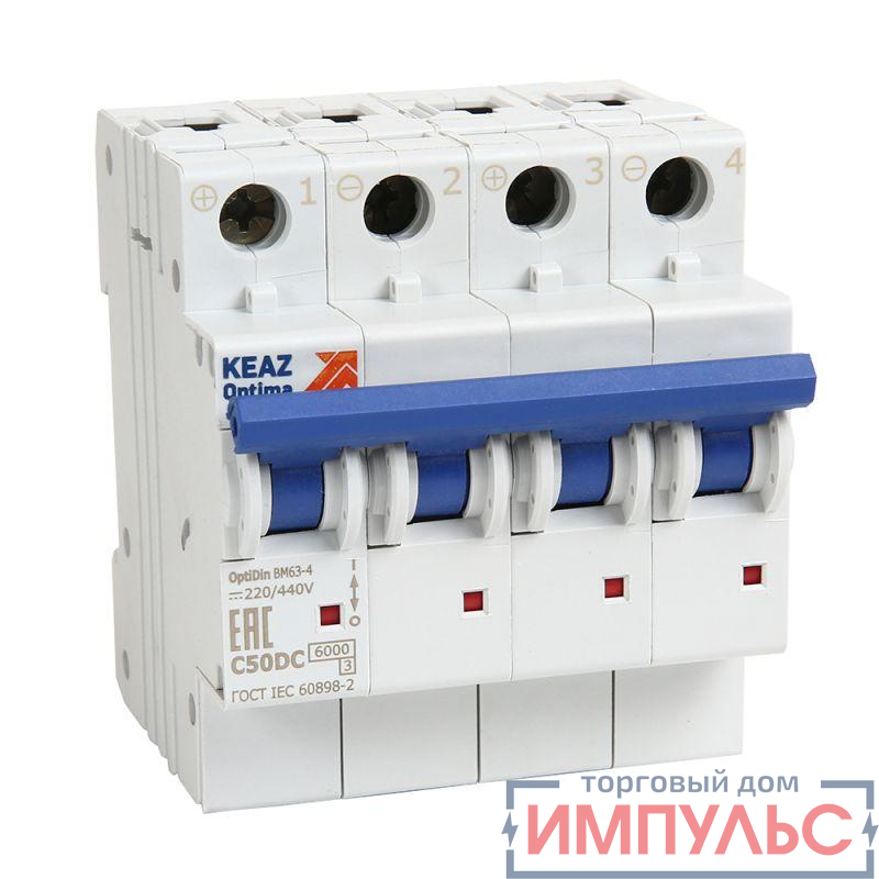 Выключатель автоматический модульный OptiDin BM63-4Z6-DC-УХЛ3 (Новый) КЭАЗ 338133