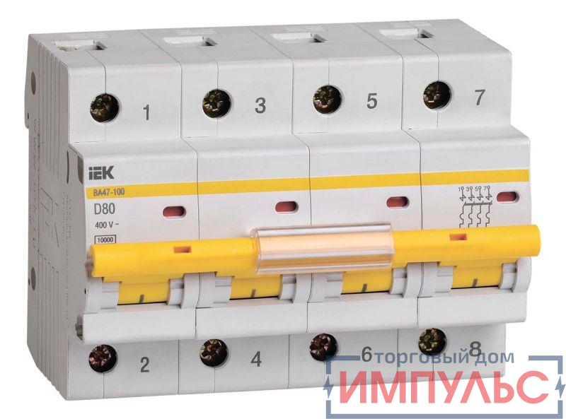 Выключатель автоматический модульный 4п D 80А 10кА ВА47-100 KARAT IEK MVA40-4-080-D