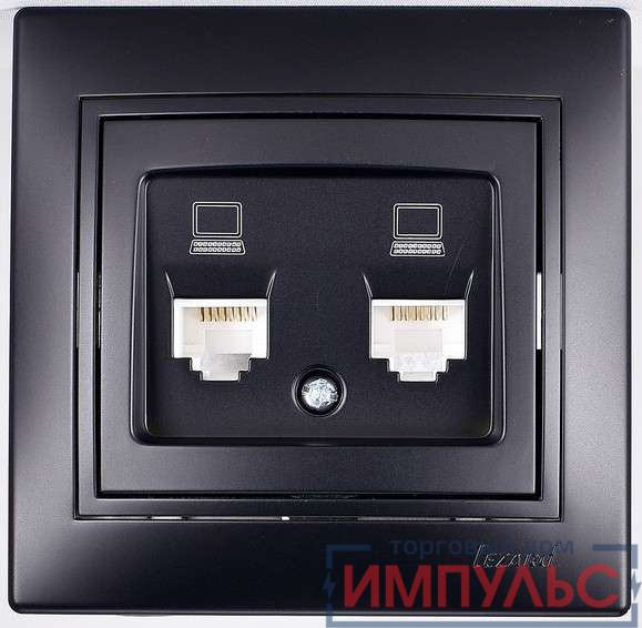 Розетка компьютерная 2-м Mira RJ45 со вставкой черн. бархат LEZARD 701-4242-141