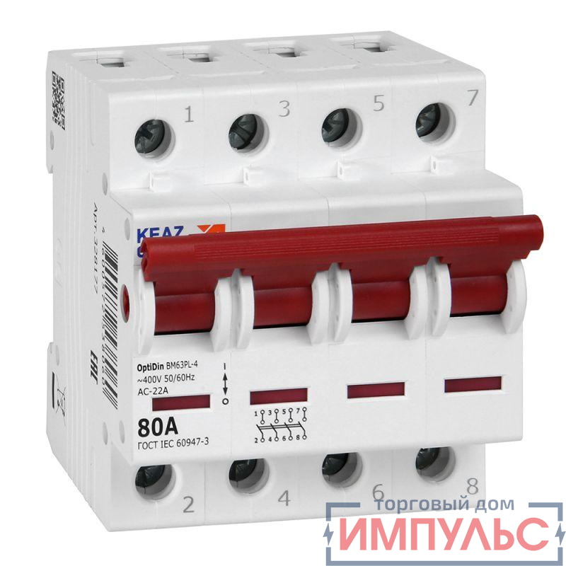 Выключатель нагрузки модульный OptiDin BM63PL-480-УХЛ3 (ВМ63PL) КЭАЗ 328177