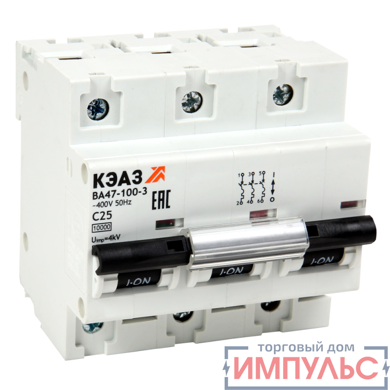 Выключатель автоматический модульный ВА47-100-3C25-УХЛ3 (10кА) КЭАЗ 318140