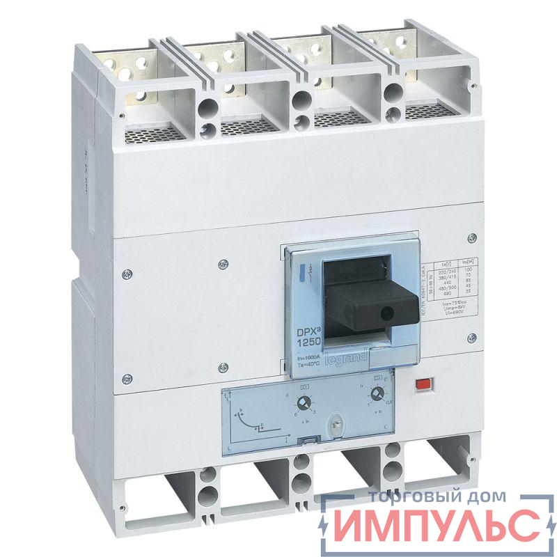 Выключатель автоматический 4п (3P+N/2) 1250А 50кА DPX3 1600 термомагнитн. расцеп. Leg 422273