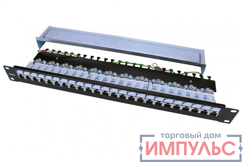 Патч-панель PP3-19-24-8P8C-C6-SH-110D 19дюйм. 1U 24 порта RJ45 полн. экран. кат.6; Dual IDC ROHS черн. Hyperline 246048