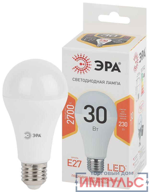 Лампа светодиодная LED A65-30W-827-E27 A65 30Вт груша E27 тепл. бел. ЭРА Б0048015