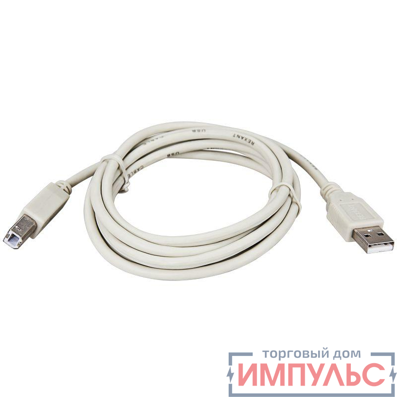 Шнур USB 2.0 (USB А-USB В) 1.8м бел. Rexant 18-1104