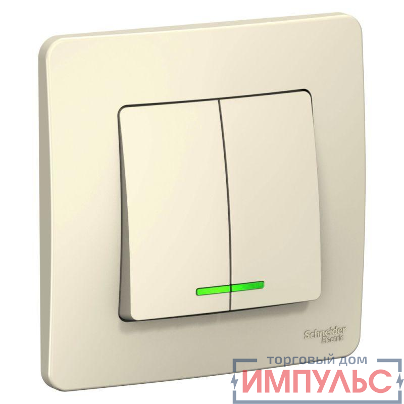 Выключатель 2-кл. СП Blanca 10А IP20 (сх. 5) 250В с подсветкой молочн. SE BLNVS010512