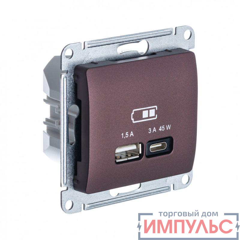 Розетка USB Glossa тип A+C 45Вт QC PD высокоскор. ЗУ механизм баклаж. SE GSL001129