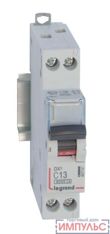 Выключатель автоматический модульный 2п (1P+N) C 13А 10кА DX3 6000 1мод. 230/400В Leg 407741