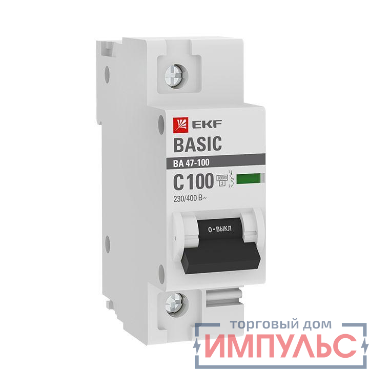 Выключатель автоматический модульный 1п C 100А 10кА ВА 47-100 Basic EKF mcb47100-1-100C-bas 0