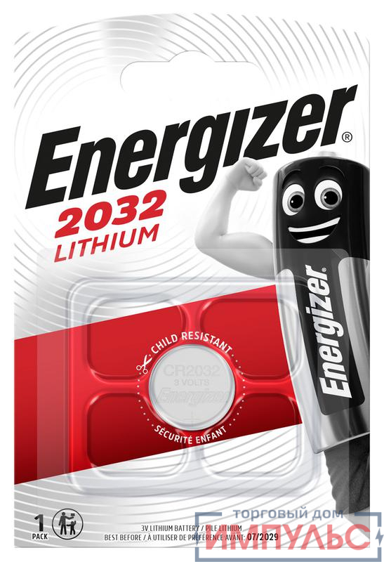 Элемент питания литиевый Lithium CR2032 BL1 (1/10/140) (блист.1шт) Energizer E301021302 0