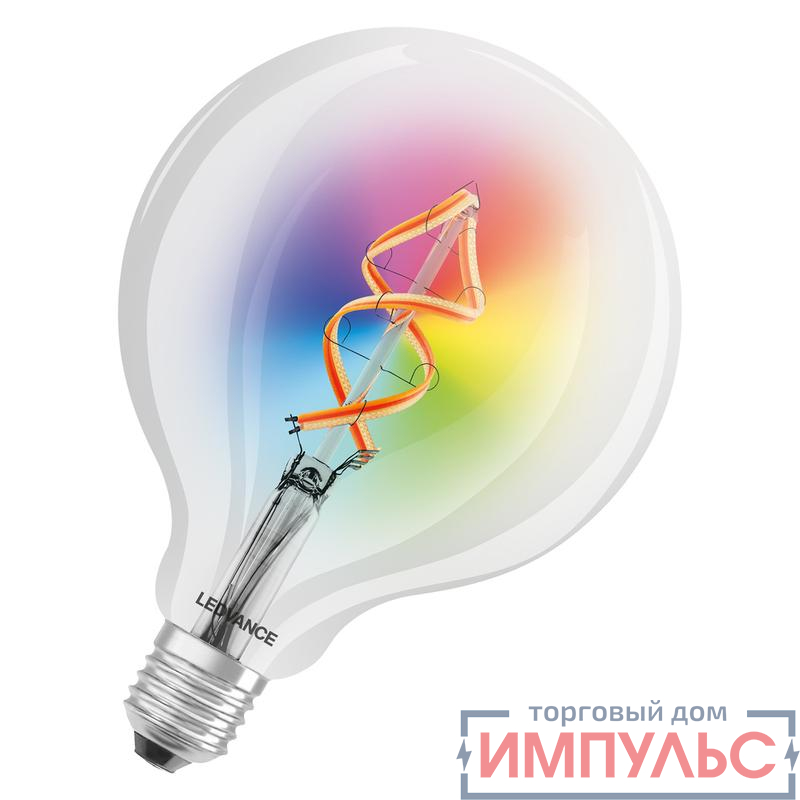 Лампа светодиодная филаментная SMT WFG30D4.5W/827230VFILRGBW SMART+ Deco 300лм 4.5Вт RGBWК мультицвет E27 Deco угол пучка 300град. 220-240В диммир. (замена 30Вт) прозр. стекло LEDVANCE 4058075609938