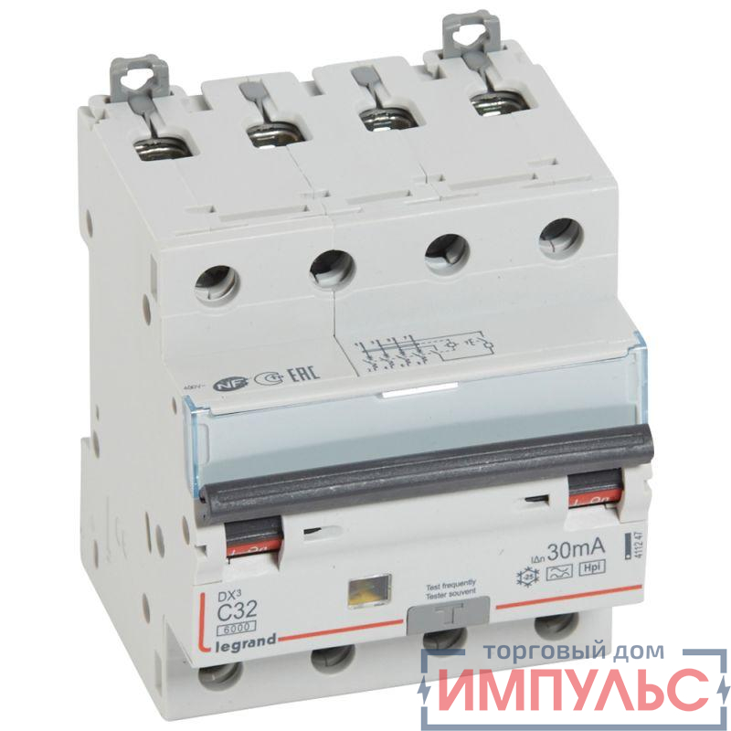 Выключатель автоматический дифференциального тока 4п C 32А 30мА F 6кА DX3 F Leg 411247