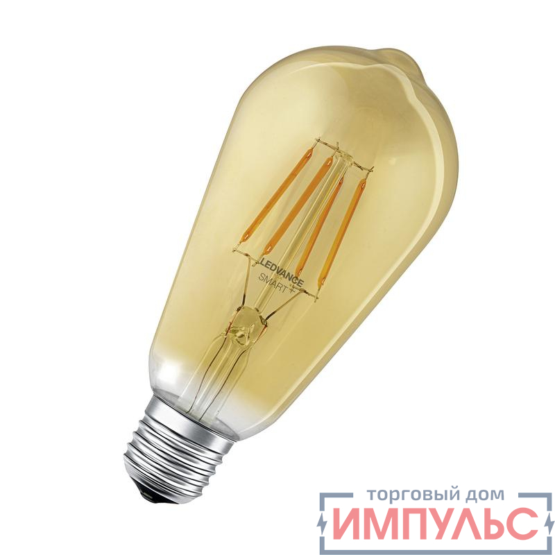 Лампа светодиодная филаментная SMART+ WiFi CL Edison Gold DIM 53 6W/824 SMART+ Deco 540лм 6Вт 2400К тепл. бел. E27 Deco угол пучка 300град. 220-240В диммир. (замена 44Вт) зол. стекло LEDVANCE 4058075610545