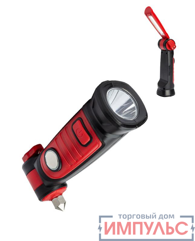 Фонарь-светильник аккумуляторный 2Вт LED+5Вт COB LED Li-ion 18650 1200мА.ч корпус ABS-пластик USB-шнур магнит на корпусе стропорез для авторемней аварийный молоток КОСМОС KOC706Lit