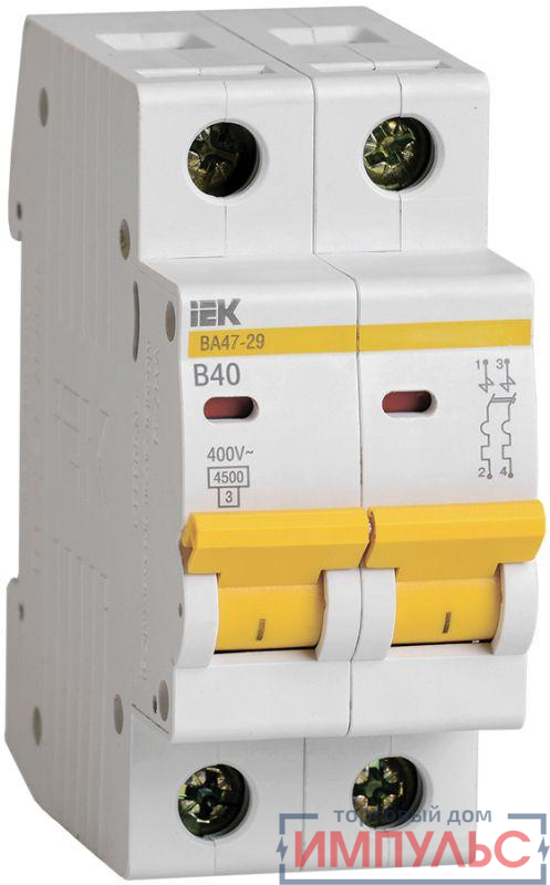 Выключатель автоматический модульный 2п B 40А 4.5кА ВА47-29 IEK MVA20-2-040-B