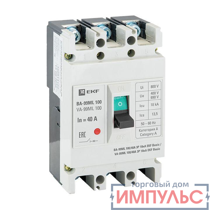 Выключатель автоматический 3п 100/40А 18кА ВА-99МL Basic EKF mccb99-100-40mi