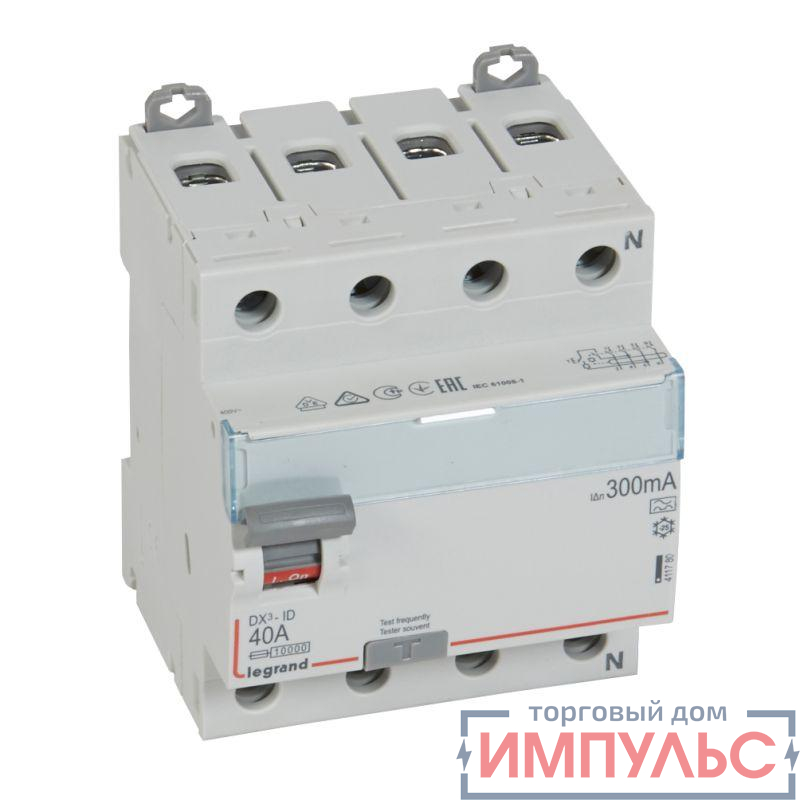 Выключатель дифференциального тока (УЗО) 4п 40А 300мА тип A DX3 N справа Leg 411780