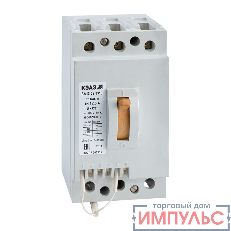 Выключатель автоматический 63А 12Iн ВА13-29-3218 У3 690В AC НР127AC/110DC КЭАЗ 107936