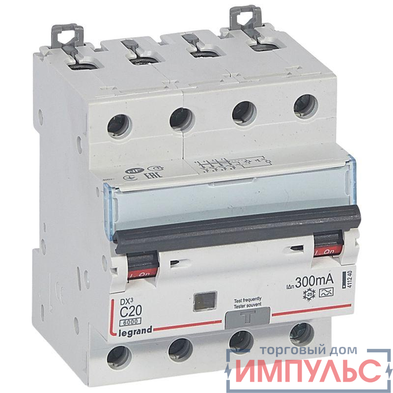 Выключатель автоматический дифференциального тока 4п C 20А 300мА тип A 10кА DX3 Leg 411240