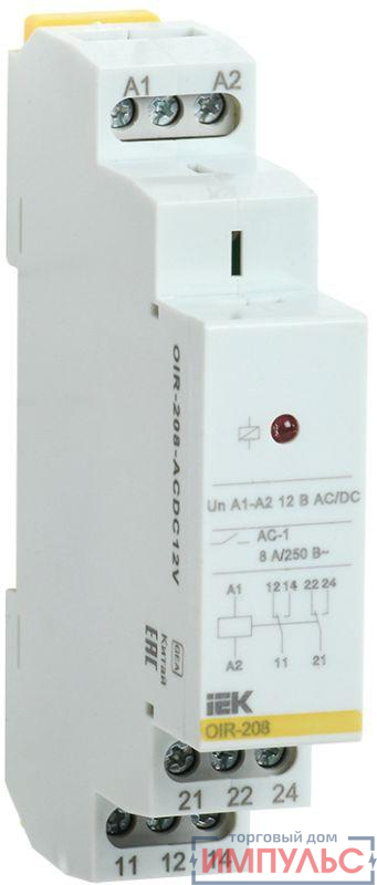 Реле промежуточное OIR 2 конт. (8А) 12В AC/DC IEK OIR-208-ACDC12V