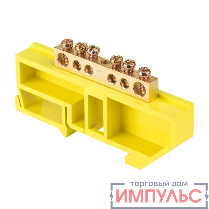 Шина нулевая N 6х9 6 отверстий желтый изолятор на DIN-рейку латунь розн. стикер PROxima EKF sn0-63-06-dz-r