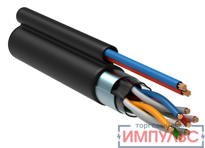 Кабель витая пара F/UTP кат.5E 4 пары 24 AWG solid LDPE кабель питания 2х0.75кв.мм черн. (305м) (м) ITK LC3-C5E04-379