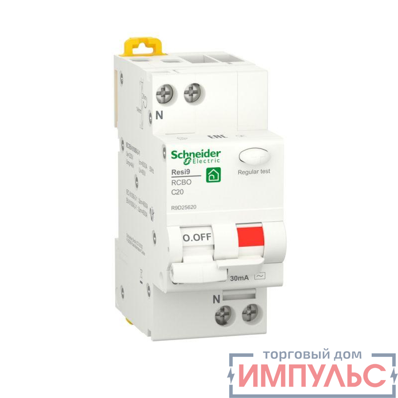 Выключатель автоматический дифференциального тока (ДИФ) RESI9 1P+N С 20А 6000А 30мА тип AC SchE R9D25620