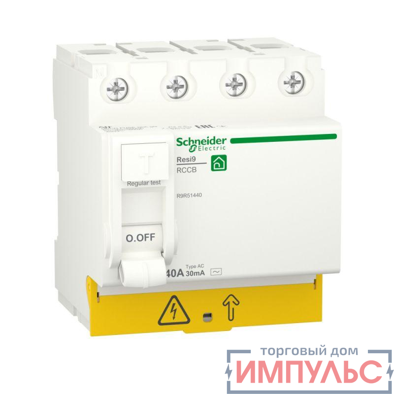 Выключатель дифференциального тока (УЗО) RESI9 40А 4P 30мА тип AC SchE R9R51440