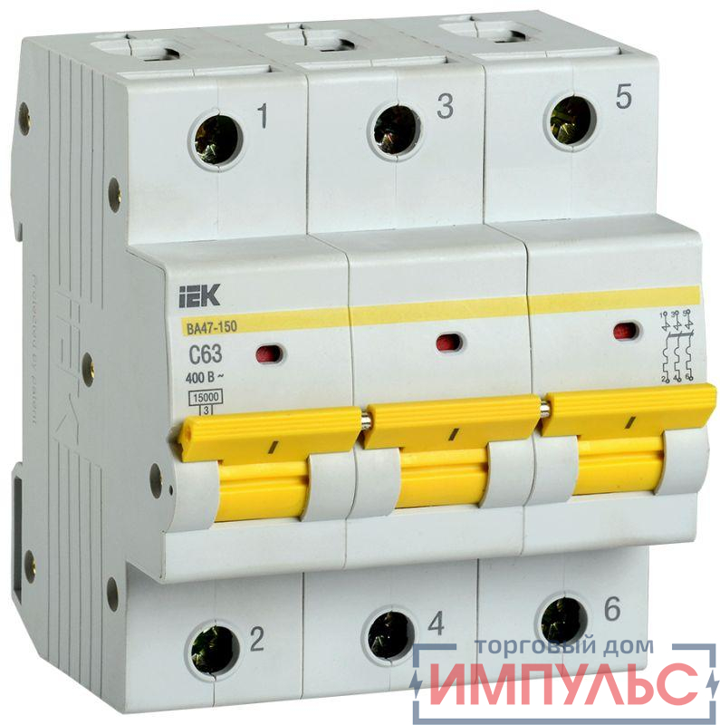 Выключатель автоматический модульный 3п C 63А 15кА ВА47-150 KARAT IEK MVA50-3-063-C