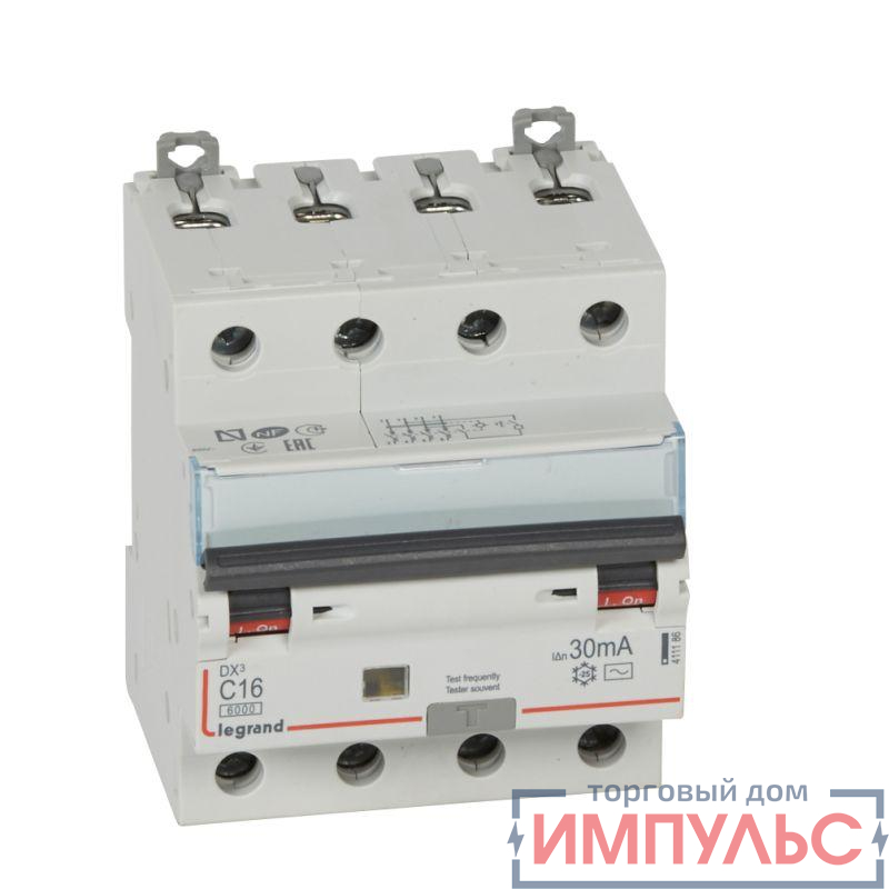 Выключатель автоматический дифференциального тока 4п C 16А 30мА тип AC 6кА DX3 4мод. Leg 411186