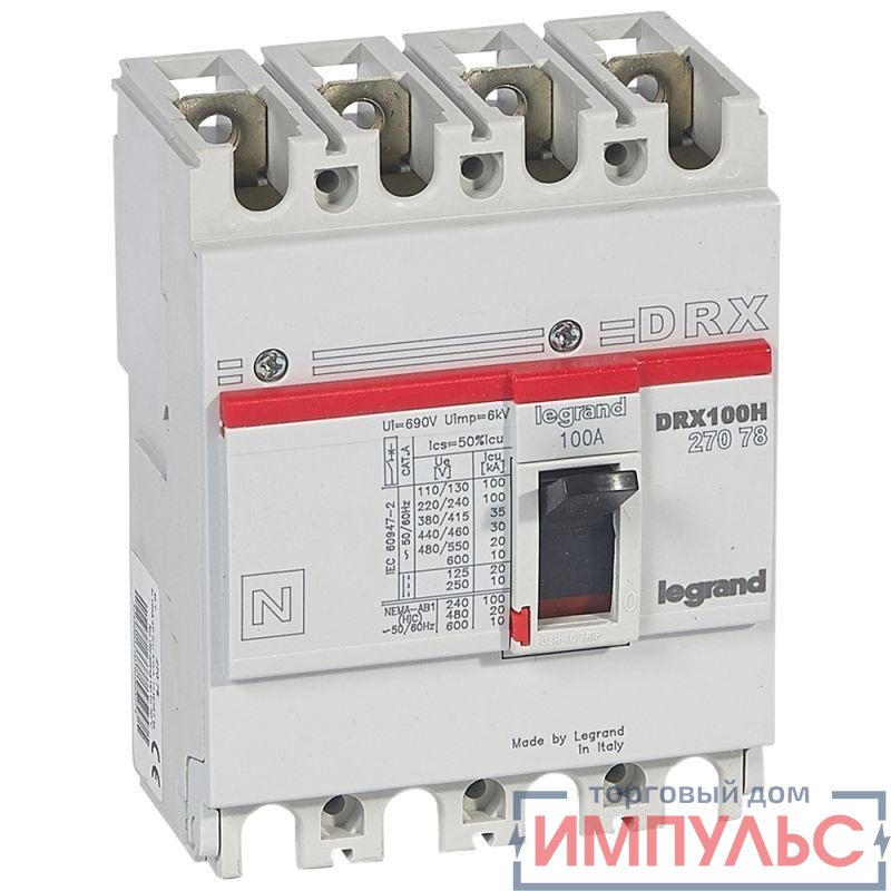 Выключатель автоматический 4п 100А 36кА DRX125 термомагнитн. расцеп. Leg 027078