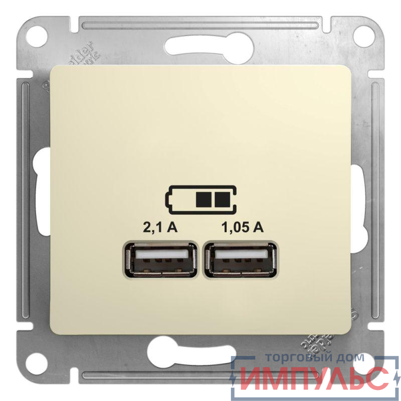Розетка USB 2-м СП Glossa тип A+A 5В/2.1А 2х5В/1.05А механизм беж. SE GSL000233