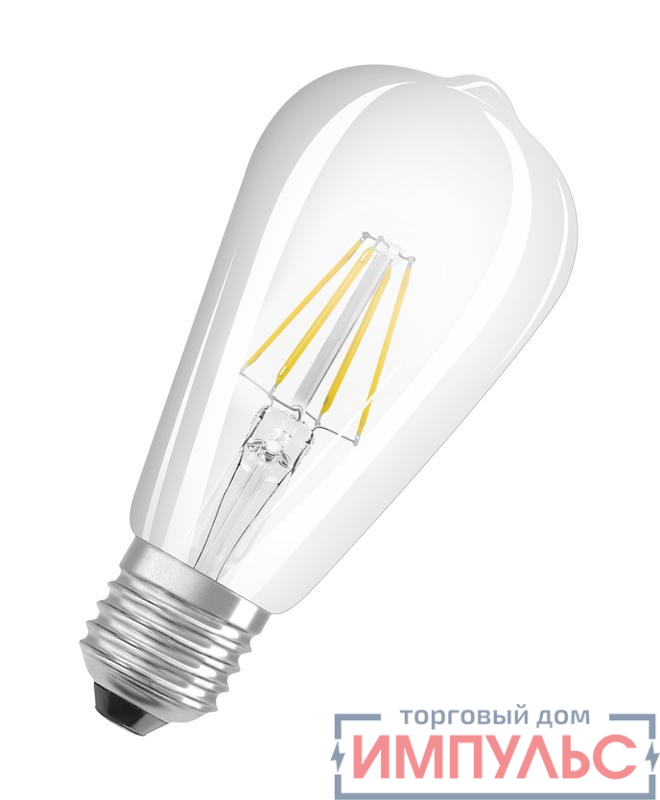 Лампа светодиодная филаментная Retrofit ST64 6.5Вт (замена 60Вт) прозр. 2700К тепл. бел. E27 806лм угол пучка 300град. 220-240В OSRAM 4058075434400
