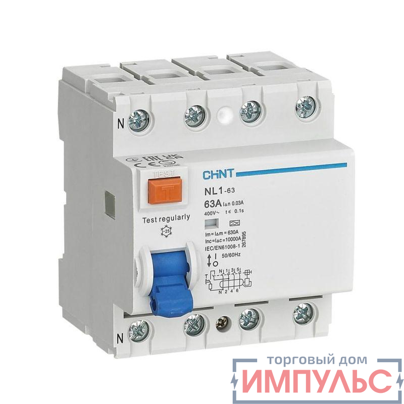 Выключатель дифференциального тока (УЗО) 4п 40А 300мА тип AC 6кА NL1-63 (R) CHINT 200230