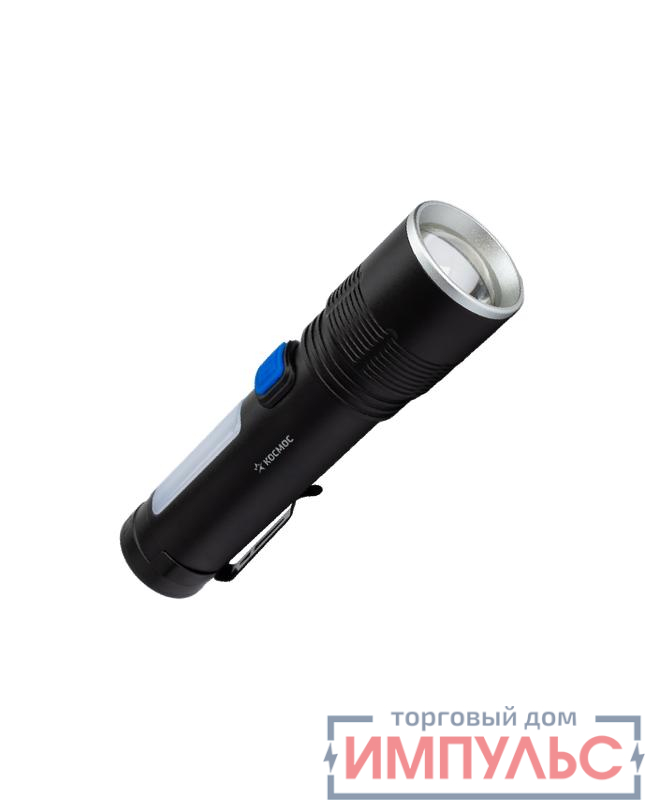 Фонарь аккумуляторный ручной 10Вт LED+2Вт COB LED zoom-линза Li-ion 18650 1800мА.ч корпус анодир. алюм. USB-шнур type C зажим для крепления КОСМОС KOC133Lit