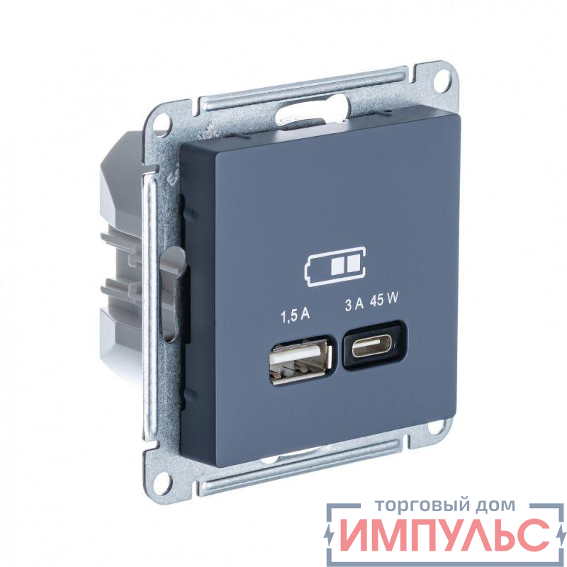 Розетка USB AtlasDesign тип A+C 45Вт QC PD высокоскор. ЗУ механизм грифель SE ATN000729