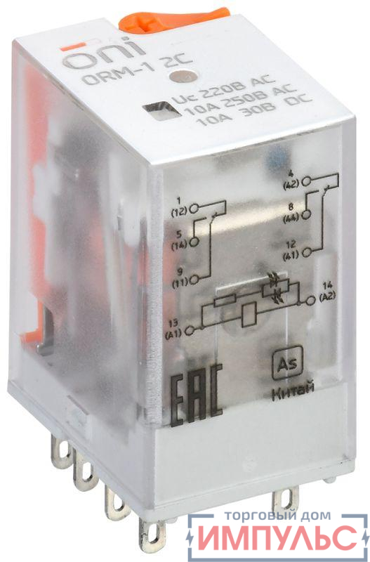 Реле интерфейсное ORM-1 2C 220В AC с LED и тест. кнопкой ONI ORM-1-2C-AC220V-L-B
