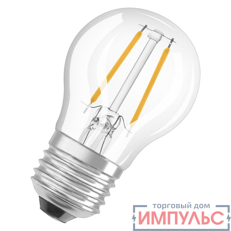 Лампа светодиодная филаментная PARATHOM DIM CL P FIL 40 dim 4.8W/827 4.8Вт 2700К тепл. бел. E27 470лм P угол пучка 320град. 220-240В диммир. (замена 40Вт) прозр. стекло OSRAM 4058075590694