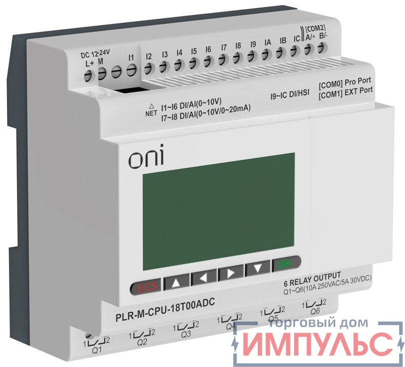 Контроллер программируемый логический (микро ПЛК) PLR-M. CPU DI12/DO06(T) 24В DC ONI PLR-M-CPU-18T00ADC