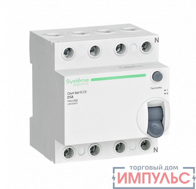 Выключатель дифференциального тока (УЗО) 4п 25А 30мА тип AC City9 Set 400В SE C9R36425