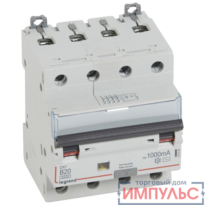 Выключатель автоматический дифференциального тока 4п B 20А 1000мА тип AC 10кА DX3 Leg 411362