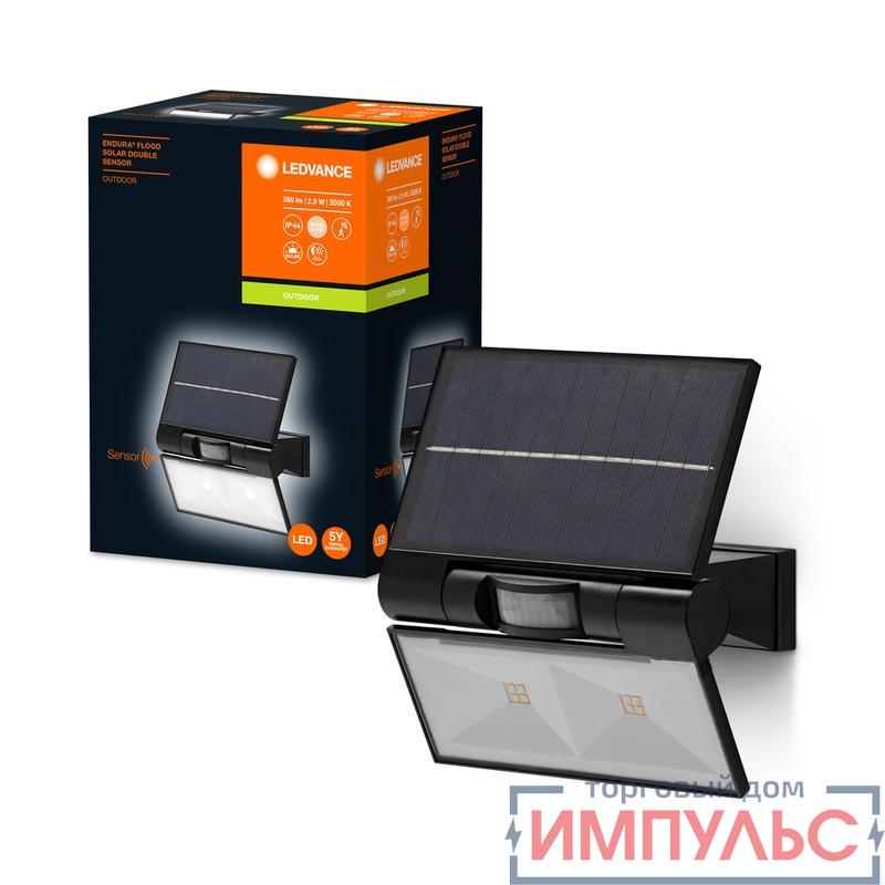 Светильник ENDURA FLOOD SOLAR DOUBLE SEN DG 2.9Вт 55Лм 3000К настенный темн. сер. LEDVANCE 4058075576636